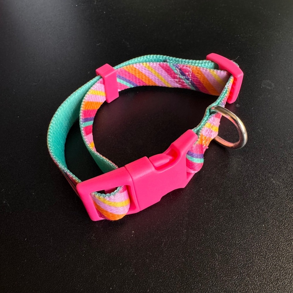 Vibrant Striped Adjustable Cat Dog Collar Pink Teal Orange Purple - Picture 1 of 1
